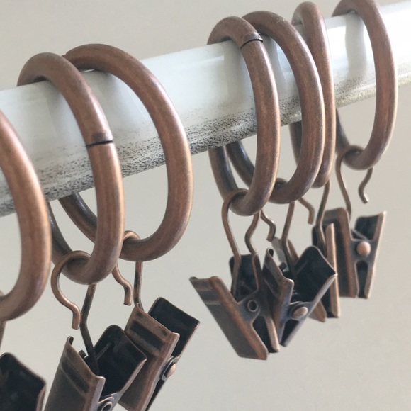 (12) set bronze browny metal matted 1” ring curtain rings with clips dra… - Picture 12 of 12
